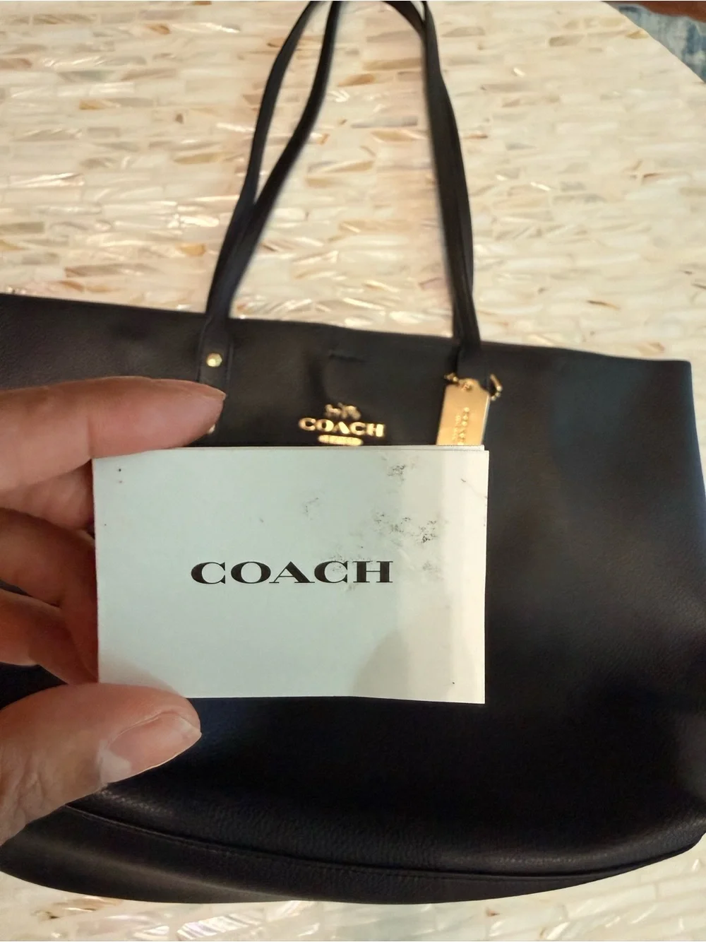 Coach Black Leather Tote with Gold Hardware Accent
